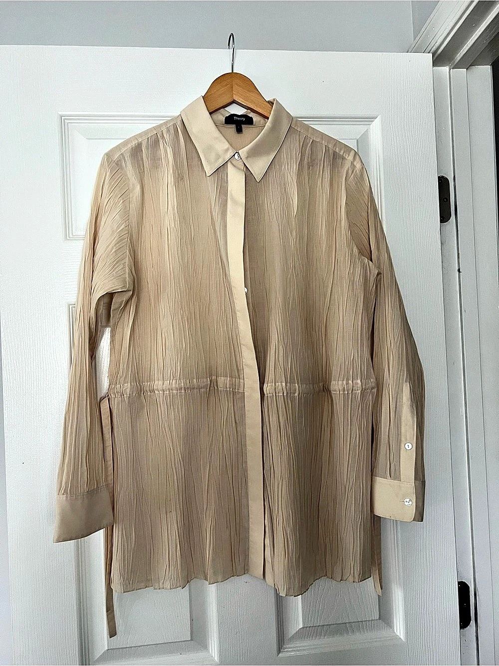 Theory Beige Long Sleeve Button Down